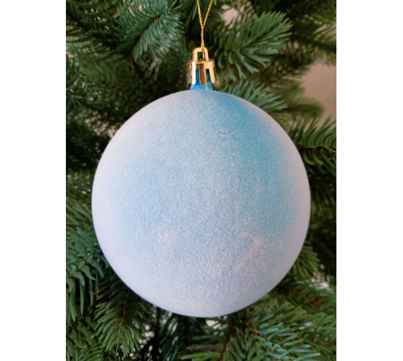 Новорічна куля "Оксамит" Ø100мм блакитна, ціна за набір 3шт